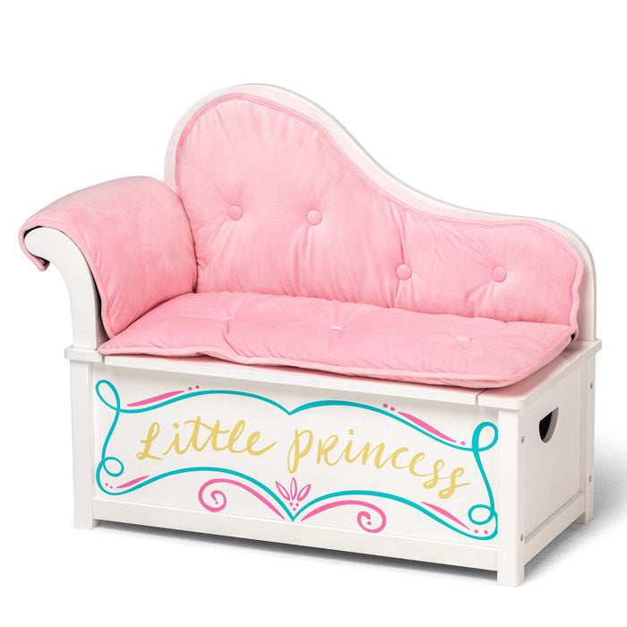 Luxury White & Pink Little Princess Chaise Lounge Couch Storage Toy Box Bench Seat Kids Girl Play Furniture 32" x 27" x 15"