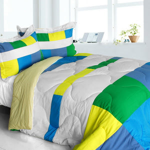 Blue Green Yellow White Geometric Striped Teen Boy Bedding Twin Full/Queen King Modern Comforter Sets