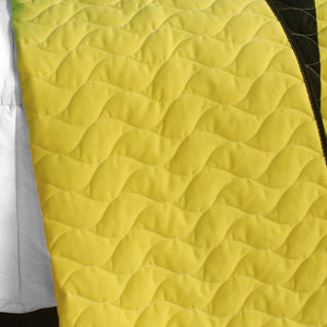 Black White Green Yellow Geometric Teen Bedding Full/Queen Quilt Set - Back 