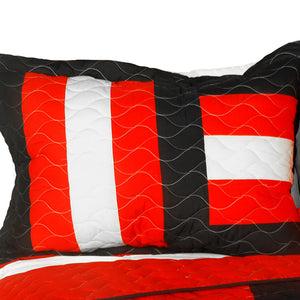 Red White Black Geometric Striped Kids Boy Teen Bedding Full/Queen Quilt Set Modern Bedspread