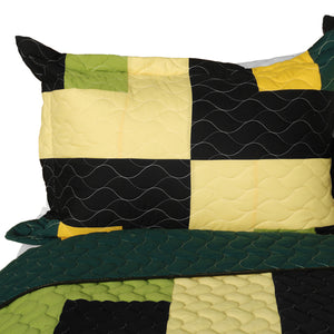 Green Black Yellow Checkered Teen Boy Bedding Full/Queen Quilt Set - Pillow Sham