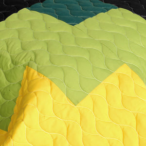 Green Black Yellow Checkered Teen Boy Bedding Full/Queen Quilt Set - Detail