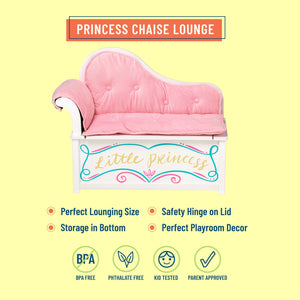 Luxury White & Pink Little Princess Chaise Lounge Couch Storage Toy Box Bench Seat Kids Girl Play Furniture 32" x 27" x 15"
