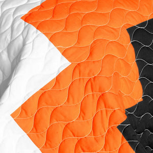 Turquoise Blue Orange Black & White Geometric Teen Bedding Full/Queen Quilt Set - Detail