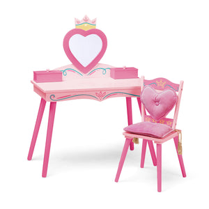 Luxury Pink Princess Wooden Vanity and Chair Kids Girl Furniture Play Set