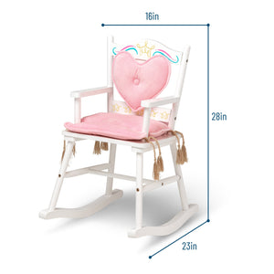White & Pink Royal Princess Wooden Rocking Chair Kids Play Furniture 28" x 16" x 23"