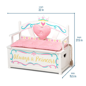 Luxury White & Pink Princess Wooden Bench Seat with Storage Kids Girl Play Furniture with Safety Hinge 32" x 15" x 27"