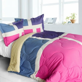 Hot Pink Blue Purple Geometric Block Teen Girl Bedding Twin Full/Queen Comforter Set