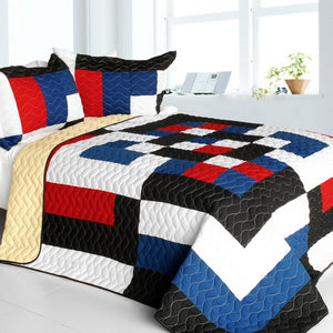 Red White Black Blue Geometric Teen Boy Bedding Full/Queen Modern Quilt Set