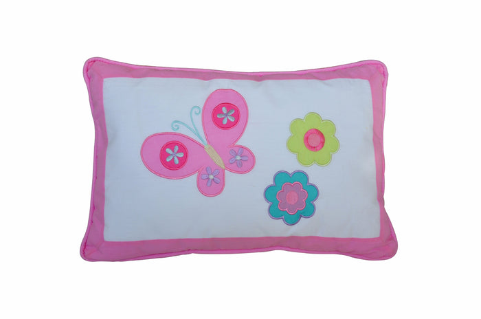 Pink Butterfly & Flowers Decorative Throw Pillow Cotton 18" x 12"