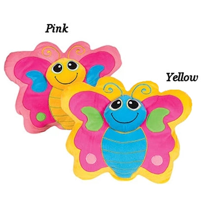 Butterfly Shaped Throw Plush Decorative Pillow 14" x 12" Pink or Yellow Cute Smiling Butterfly Girls Bed Room Decor