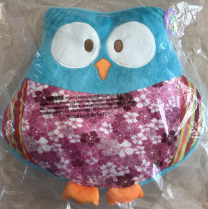 Plush Owl Pillow 15" x 14" Blue or Purple Floral Print Shaped Super Soft Kid Girl Blue or Purple Bed Room Decor