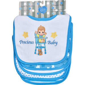New Precious Moments Baby Boy Bibs Soft Cotton/Terry Cloth Feeding Burp Cloth Blue 5-Pack Bib Set