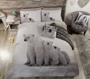 White Polar Bears Bedding Queen Duvet Cover / Comforter Cover Bed Set - Mother & Cubs 3D Photo Real