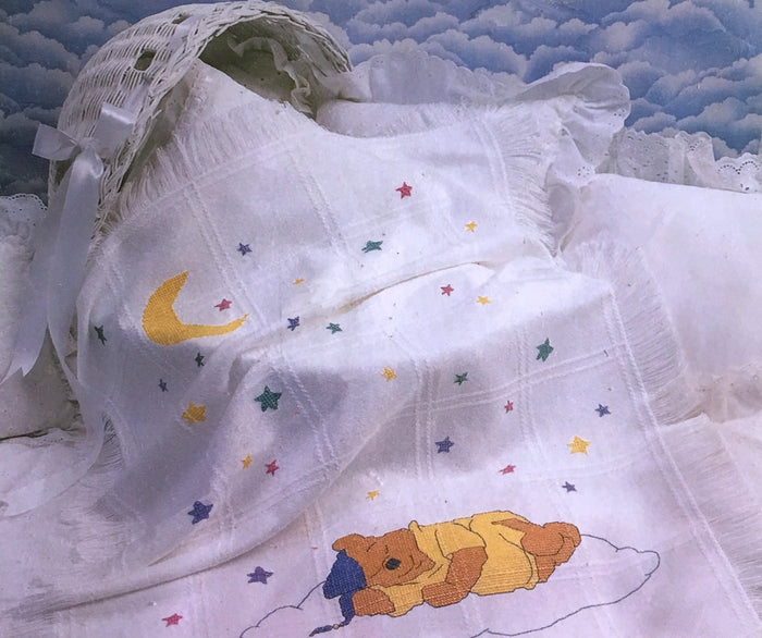 Vintage New Disney Winnie The Pooh Sleeping Stars & Moon Counted Cross Stitch Sweet Dreams Keepsake Baby Afghan Kit or PDF Pattern Chart Instructions 34" x 43 1/2"