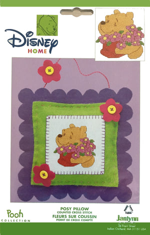 Disney Winnie The Pooh with Flowers 'Posy Pillow' Counted Cross Stitch Keepsake Craft Kit 8" x 8" Birthday Gift 1132-75