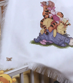 Vintage New Walt Disney Winnie The Pooh Bear Snoozy Day Counted Cross Stitch Baby Afghan Kit or PDF Chart Pattern Instructions Keepsake Gift Blanket 34" x 43" Eeyore Tigger Piglet Roo