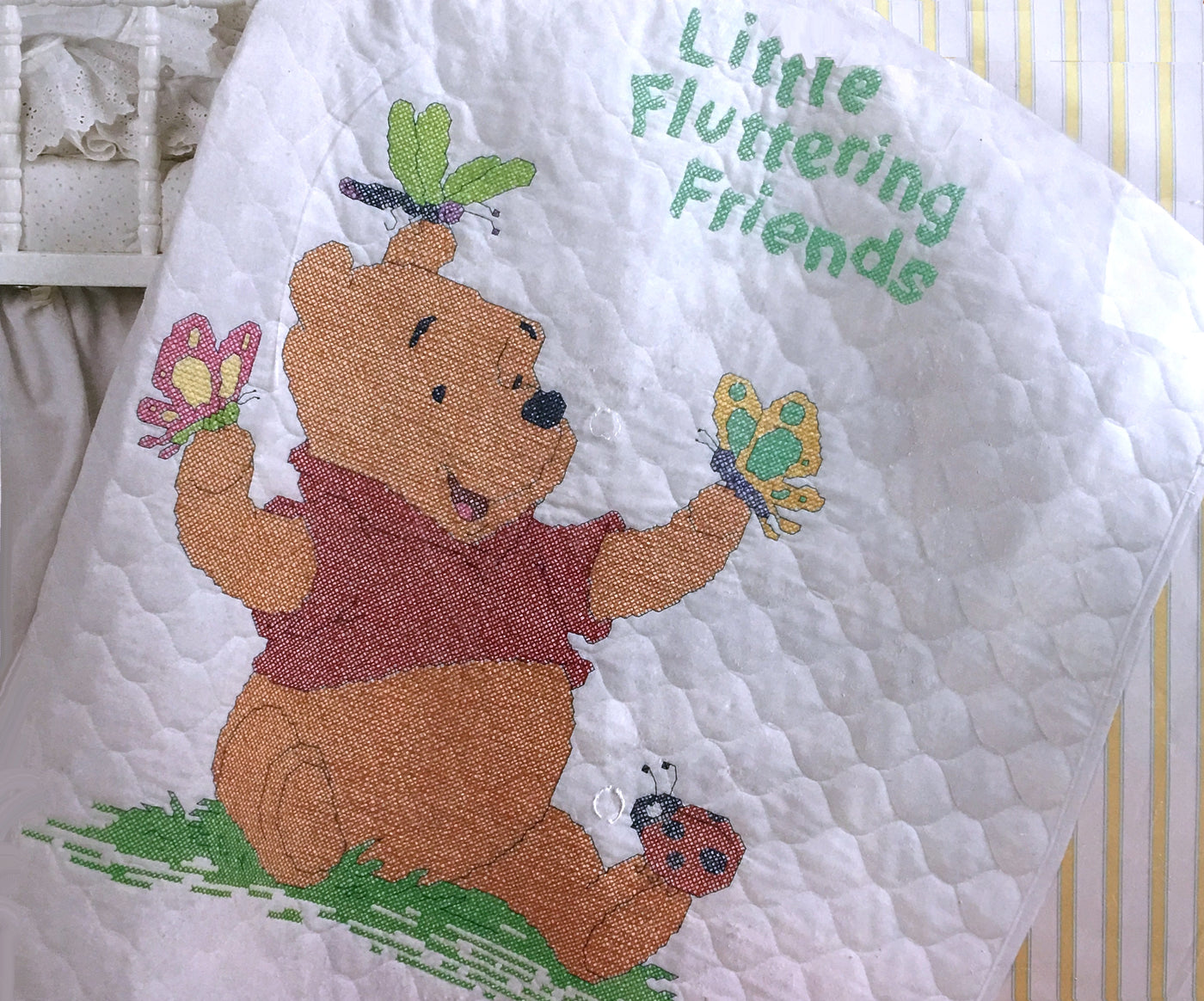 Walt Disney Winnie The Pooh Bear & Balloon Baby Nursery Crib Quilt Blanket  Cross Stitch PDF Pattern Chart Instructions Hello Little One 34 x 44
