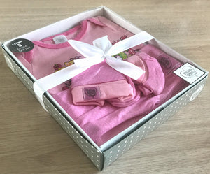Precious Moments 5pc Baby Girl Gift Boxed Set Pink & Polka Dot Layette Clothing 0-3 Months - Hat Mittens Booties One-Piece / Onesie Bodysuit Creeper & Pants Baby Shower Gift