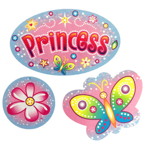 Pink Princess Party or Room Wall Decal Cutouts - Princess, Flower, Butterfly 14"