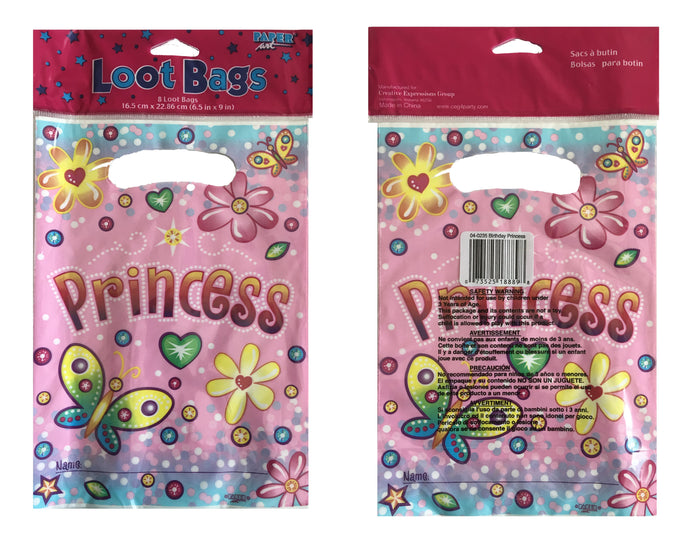 Birthday Princess Pink Plastic Party Loot Gift Bag 8 CT