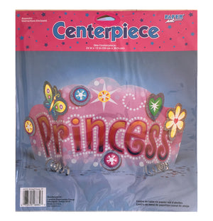 Pink Birthday Princess Paper Table Party Centerpiece 12" with Glittering Jewel & Butterfly Appliques