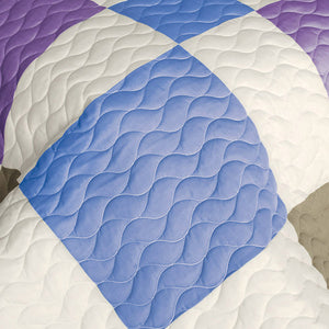 Purple Blue Tan & White Teen Bedding Full/Queen Quilt Set - Detail