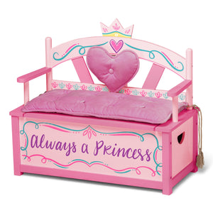 Luxury Pink Princess Wooden Bench Seat with Storage Kids Girl Play Furniture with Safety Hinge 32" x 15" x 27"