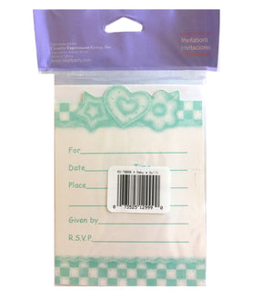 Baby's Quilt Baby Shower Invitation Cards 8 CT or 25 CT - Green Gingham Hearts & Flowers