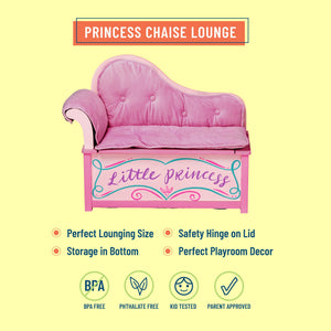 Luxury Pink Little Princess Chaise Lounge Couch Storage Toy Box Bench Seat Kids Girl Play Furniture 32" X 27" X 15"