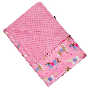Pony Horses Pink Baby Crib or Toddler Blanket Plush Velour Minky Throw