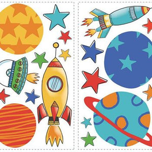 Planets & Rockets UFOs Outer Space Wall Decals Peel and Stick Kids Room RMK2618SCS