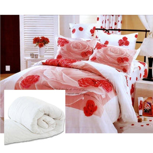 Elegant Cotton Pink & White Rose Romantic Girl Bedding Twin Duvet Cover Set Floral Print Designer 4pc Ensemble