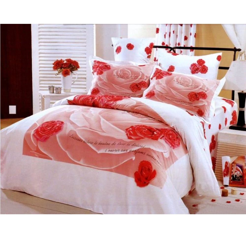 Elegant Cotton Pink White Rose Romantic Girl Bedding Twin Duvet