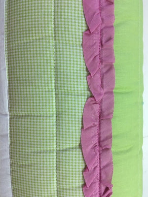 Luxury Cotton Pink Green Ladybug Girls Bedding Twin Ruffled Quilt Set Embroidered Appliqued