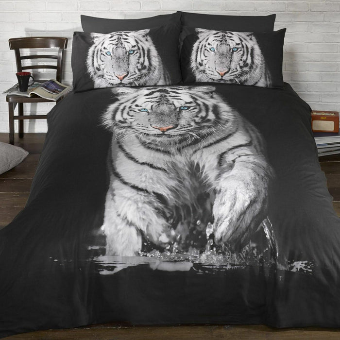 Black White Tiger Bedding Full Duvet / Comforter Cover Bed Set 3D Photo Real Print in the River
