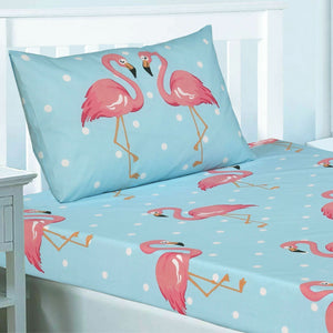 Pink Blue Flamingo Twin or Full Fitted Sheet & Pillowcase Set