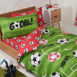 Soccer Balls Green Red Duvet / Comforter Cover Set Toddler Twin, Full or Curtain