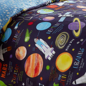 Blue Outer Space Planets Boys Bedding Twin Duvet Cover Set Rockets Stars Navy Reversible