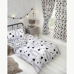 Grey Black White Forest Mountain Bear Kids Bedding Toddler Twin or Full Duvet  Cover / Comforter Cover Set or Curtains
