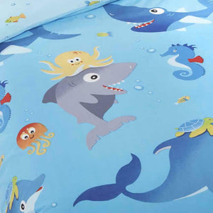 Sea Life Blue Dolphins & Shark Kids Bedding Twin Duvet / Comforter Cover Bed Set Seahorse Starfish Crab