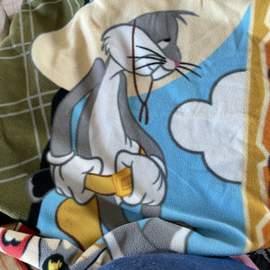 Back In Action Movie Looney Tunes Fleece Plush Blanket / Throw Bugs Bunny Daffy Duck Vintage Western Cowboy 46 x 68 2003