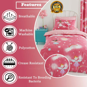 Pink Magical Fairies Girl Bedding Fairy Twin Duvet Comforter Cover Set or Sheet Set Rainbows Stars & Hearts