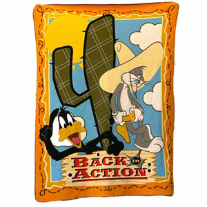 Back In Action Movie Looney Tunes Fleece Plush Blanket / Throw Bugs Bunny Daffy Duck Vintage Western Cowboy 46 x 68 2003