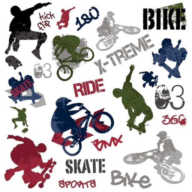 Extreme Sports Skateboarding Wall Decals Stickers Peel & Stick