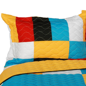 Yellow Blue Red Back White Geometric Teen Bedding Full/Queen Quilt Set Patchwork Bedspread