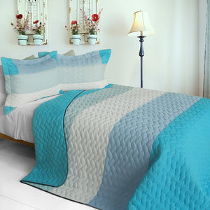 Turquoise Ocean Blue & White Teen Bedding Full/Queen Quilt Set Striped Modern Bedspread