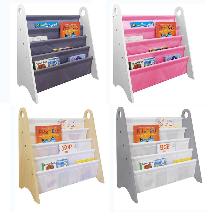 Modern Sling 4-Tier Bookshelf Bookcase with Top Handles - Grey Pink or White Kids Furniture