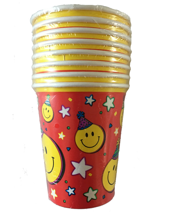 Smiley Face Red Yellow Party Paper Cups 8 CT
