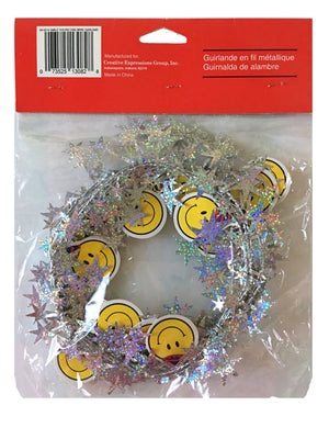 Smiley Face Birthday Party Wired Garland 12 FT with Prismatic Stars